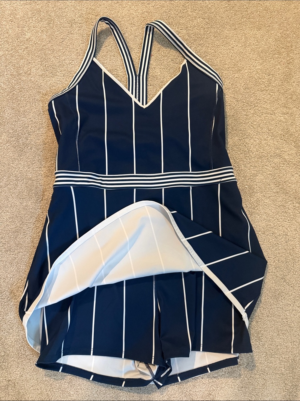 NWT Free People Navy Pinstripe Cool on the court Tennis Romper Dress XL - Picture 7 of 9